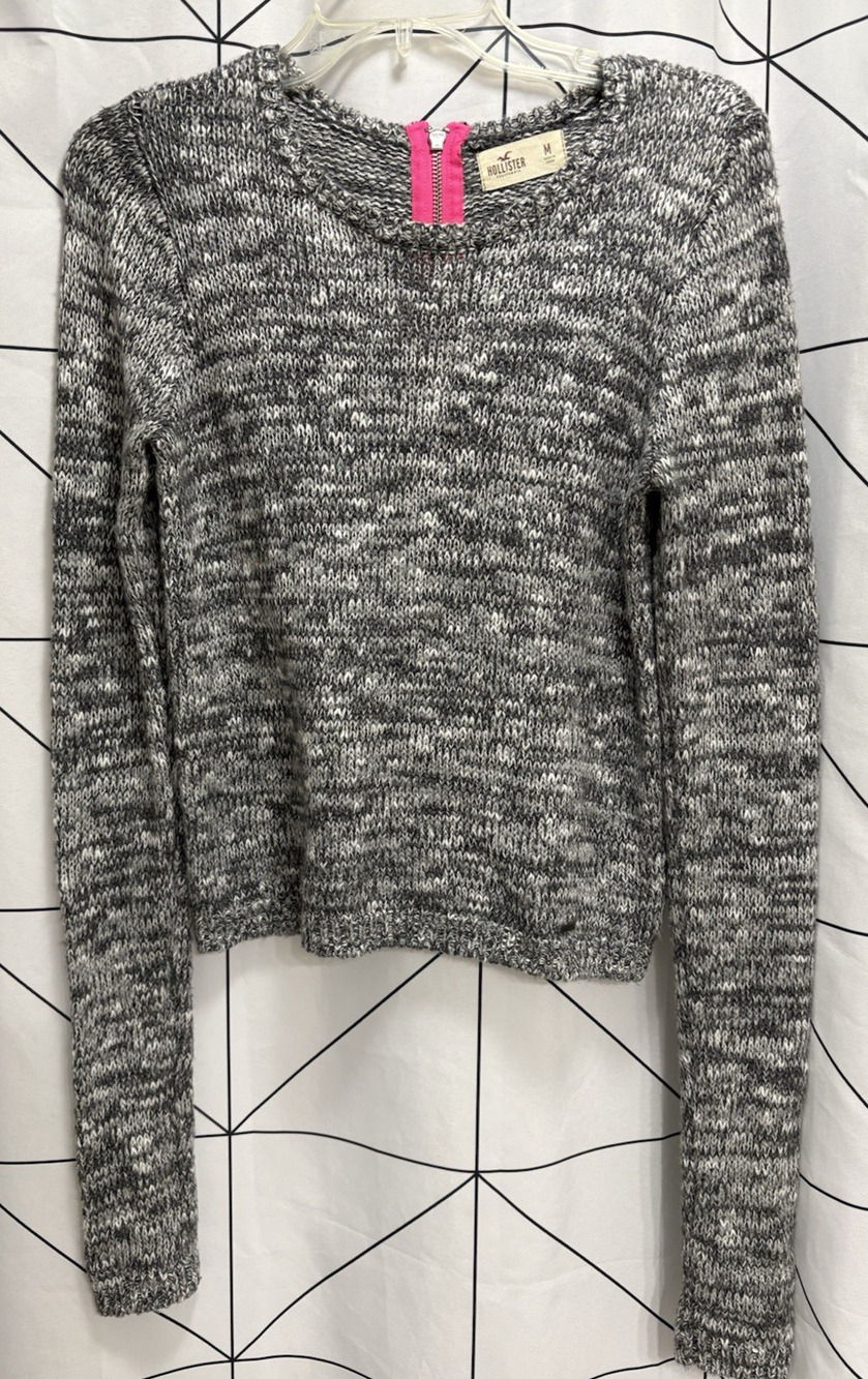 Hollister Women's Size Medium Black Pink Heathered Long Sleeve Sweater Crop